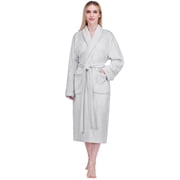 PAVILIA Light Gray Women Robe Fleece Plush Soft, Fluffy Fuzzy Cozy Warm Lightweight Bathrobe, Shower Spa House Long Robe for Women, S/M