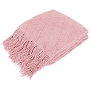 PAVILIA Light Pink Knit Throw Blanket for Couch Bed, Soft Knitted Farmhouse Sofa Throw for Living Room, Lightweight Decorative Summer Throw Blanket for Chair, Outdoor Textured Boho Blanket, 50x60