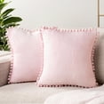 thumbnail image 1 of PAVILIA Light Pink Throw Pillow Covers with Pom Pom 18x18 Set of 2, Decorative Pillow Cases for Bedroom Aesthetic, Small Throw Pillows Set for Bed, Velvet Euro Plush Cushion Covers for Sofa Couch, 1 of 1