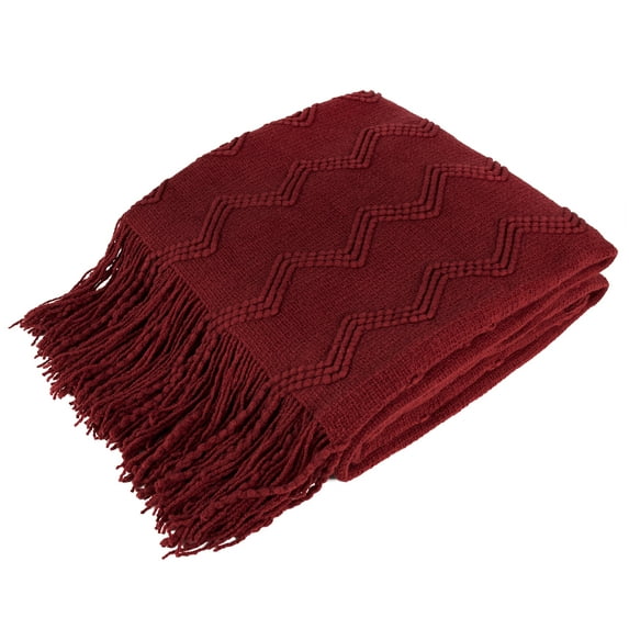 PAVILIA Maroon Red Knit Throw Blanket for Couch Bed, Soft Knitted Farmhouse Sofa Throw for Living Room, Lightweight Decorative Fall Throw Blanket for Chair, Outdoor Textured Boho Blanket, 50x60