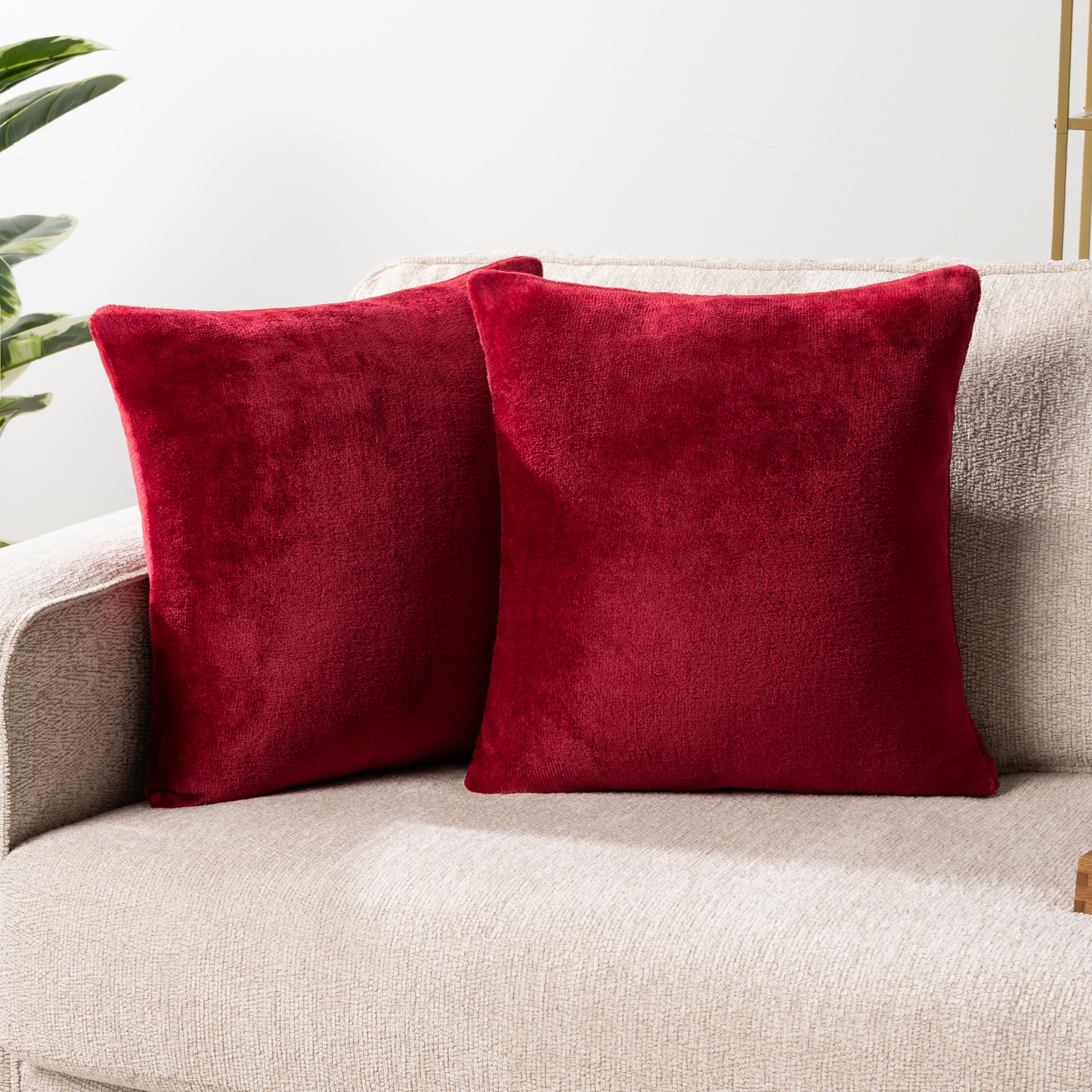 Wine Red Velvet Euro Throw Pillow Covers Set of 2