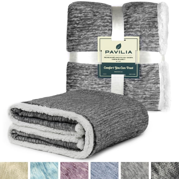 PAVILIA Melange Sherpa Fleece Blanket Twin Size | Super Soft, Reversible, Microfiber Fleece Blanket Throw | Luxurious Plush Fuzzy Dark Grey TV Blanket For Bed Sofa(60x80 Inches, Charcoal)