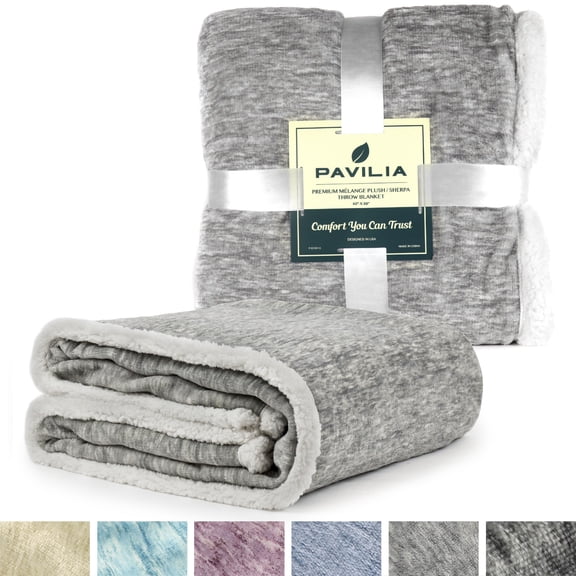PAVILIA Melange Sherpa Fleece Blanket Twin Size | Super Soft, Reversible, Microfiber Fleece Blanket Throw | Luxurious Plush Fuzzy Light Grey TV Blanket For Bed Sofa(60x80 Inches)