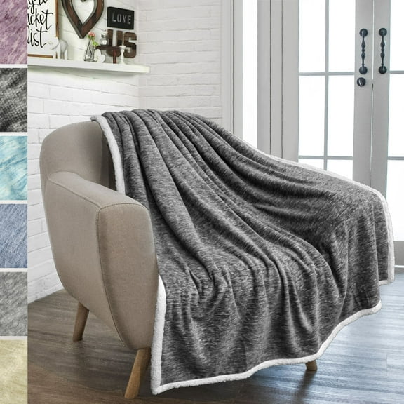 PAVILIA Melange Sherpa Fleece Throw Blanket | Super Soft, Reversible, Microfiber Fleece Blanket Throw | Luxurious Plush Fuzzy Dark Grey TV Blanket For Couch Sofa(50x60 Inches, Charcoal)