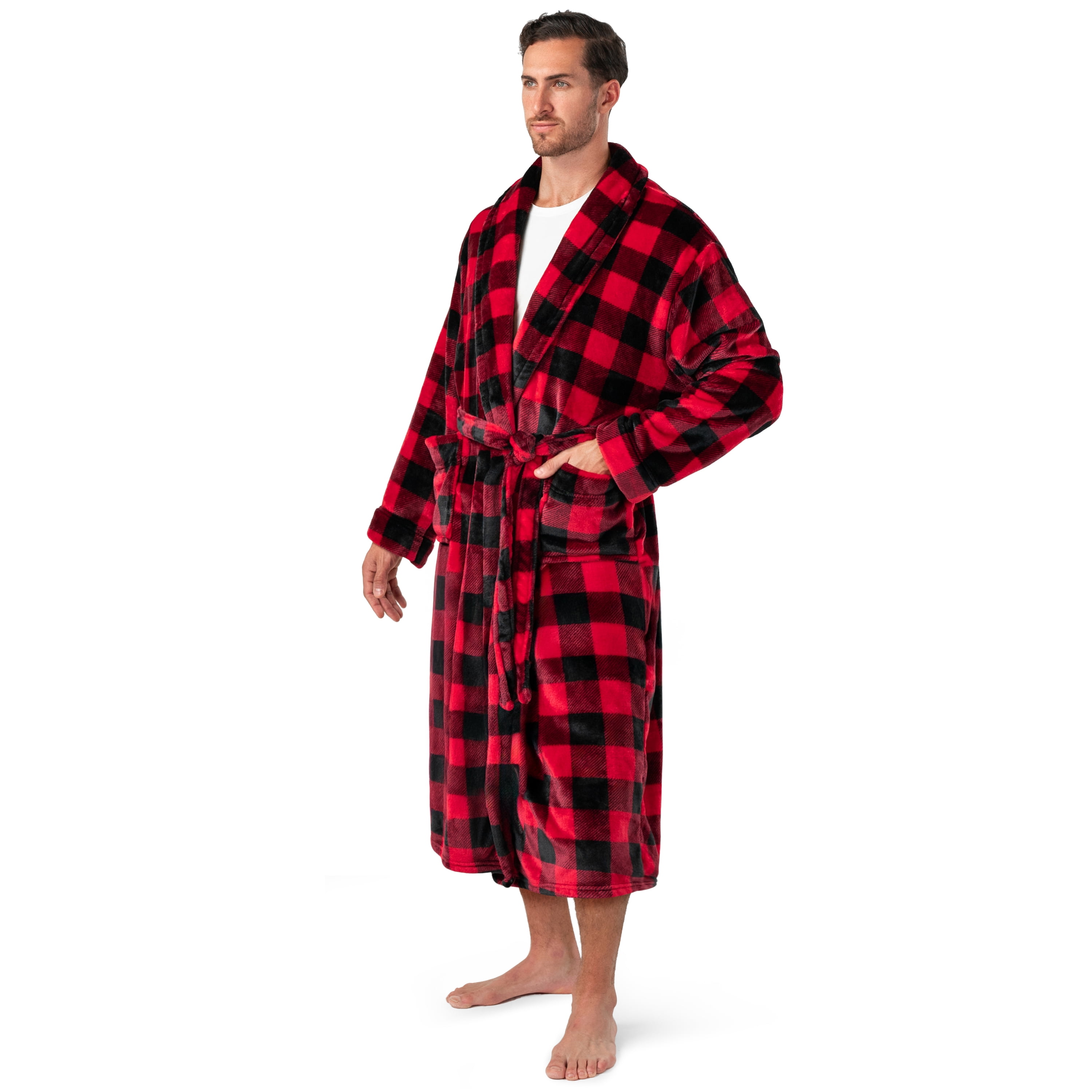 PAVILIA Mens Flannel Robe, Lightweight, Shawl Collar, Pockets ...