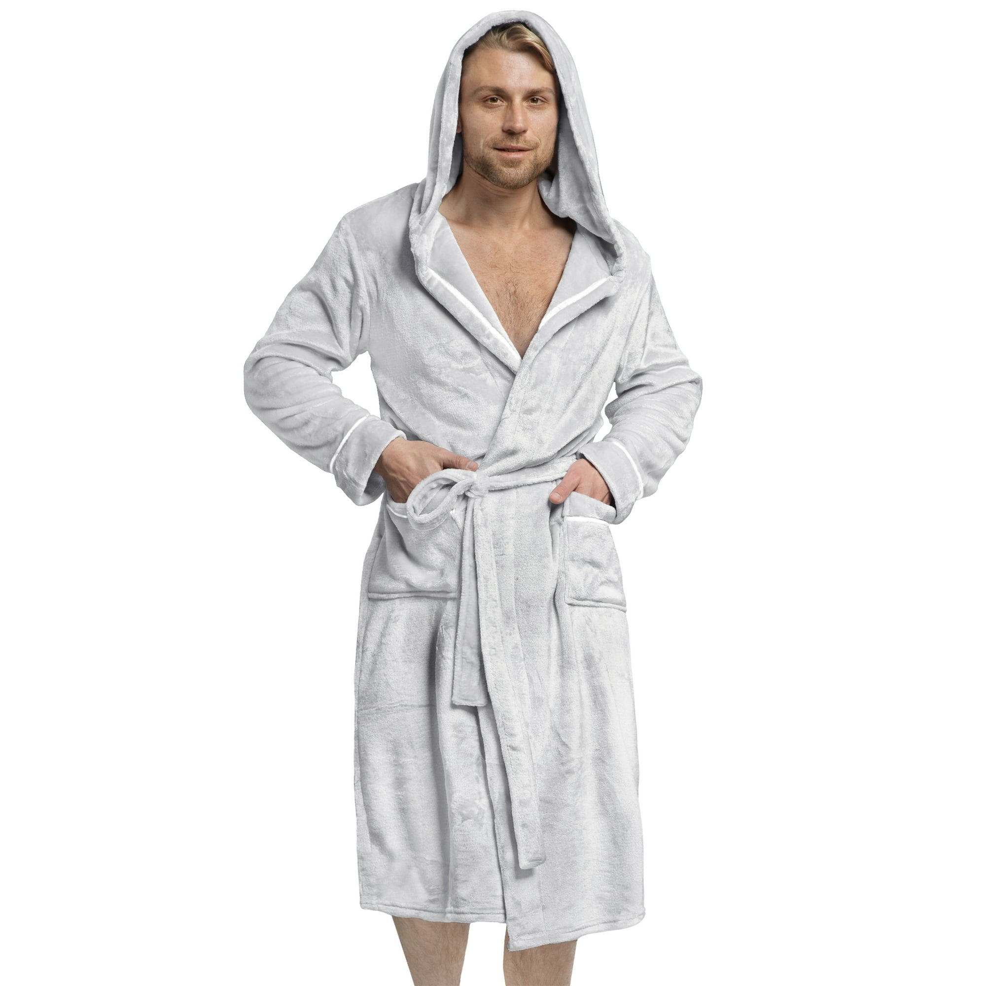 Pavilia Mens Fleece Robe | Soft Warm Bathrobe for Men Plush Spa Robe with Piping, Men's, Size: One size, Gray