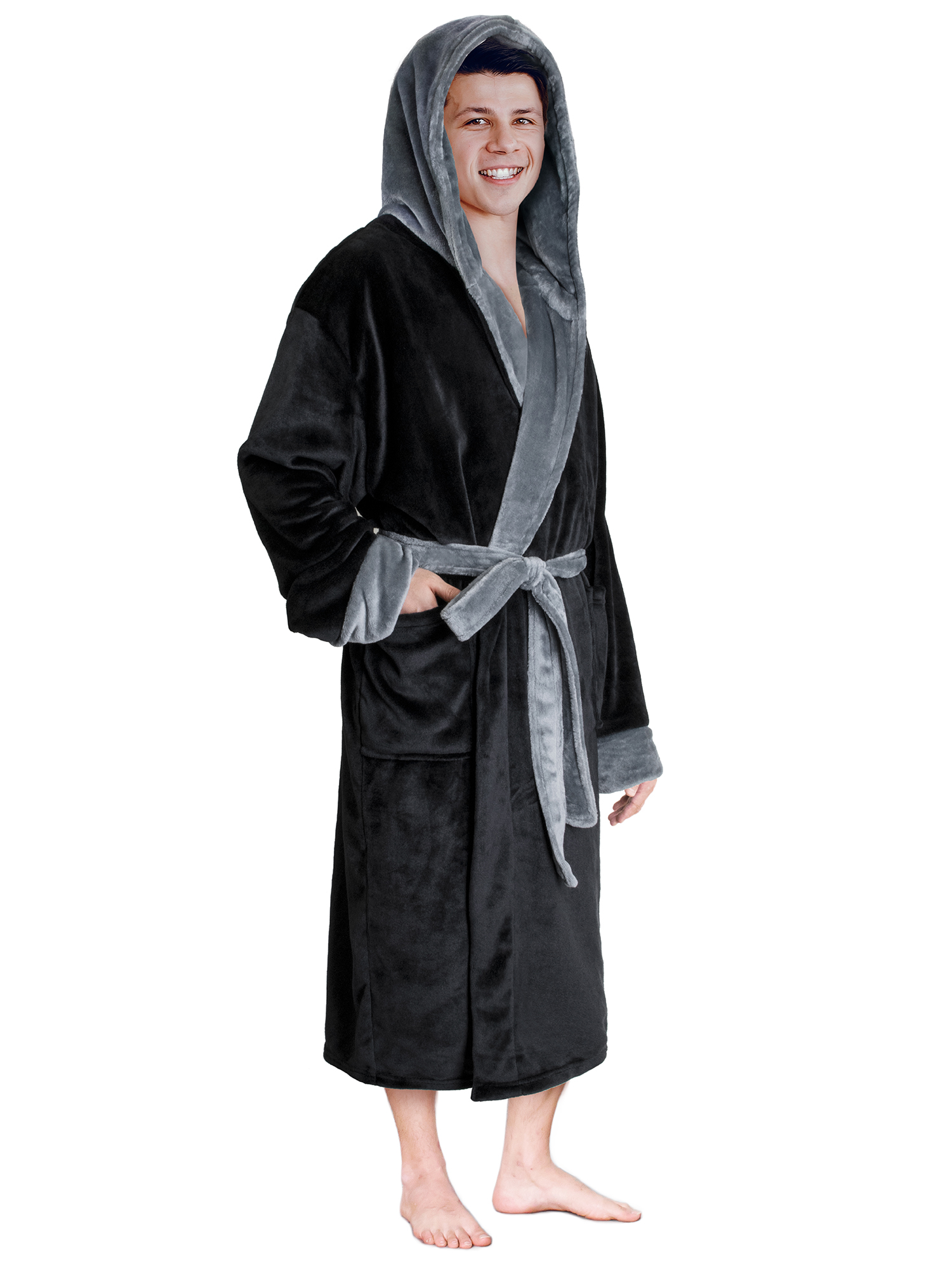 Ross Michaels Mens Robe with Hood Soft Warm 320 GSM Mid Length