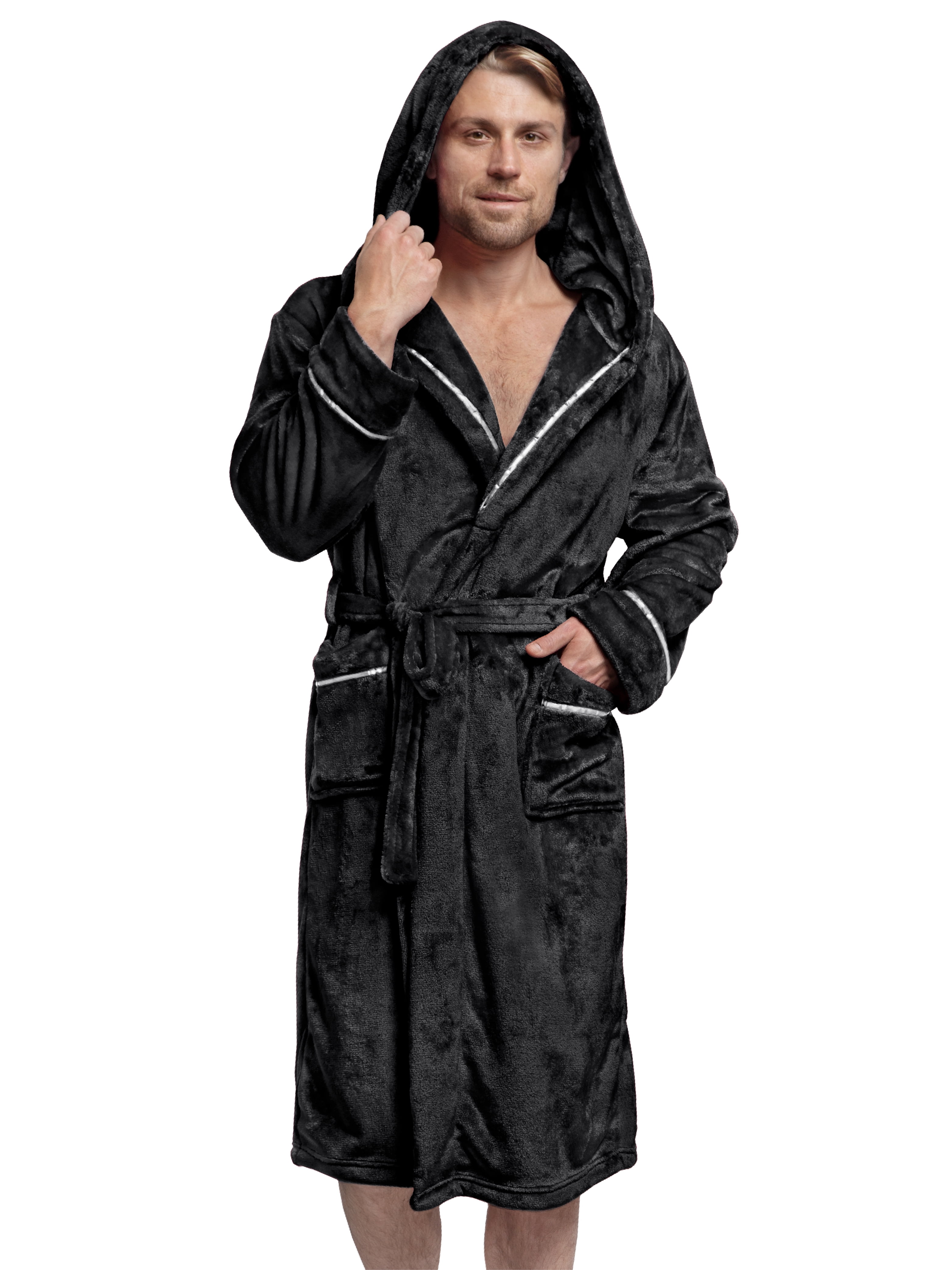 PAVILIA Mens Robe Hooded Soft Robe for Men Warm Bathrobe
