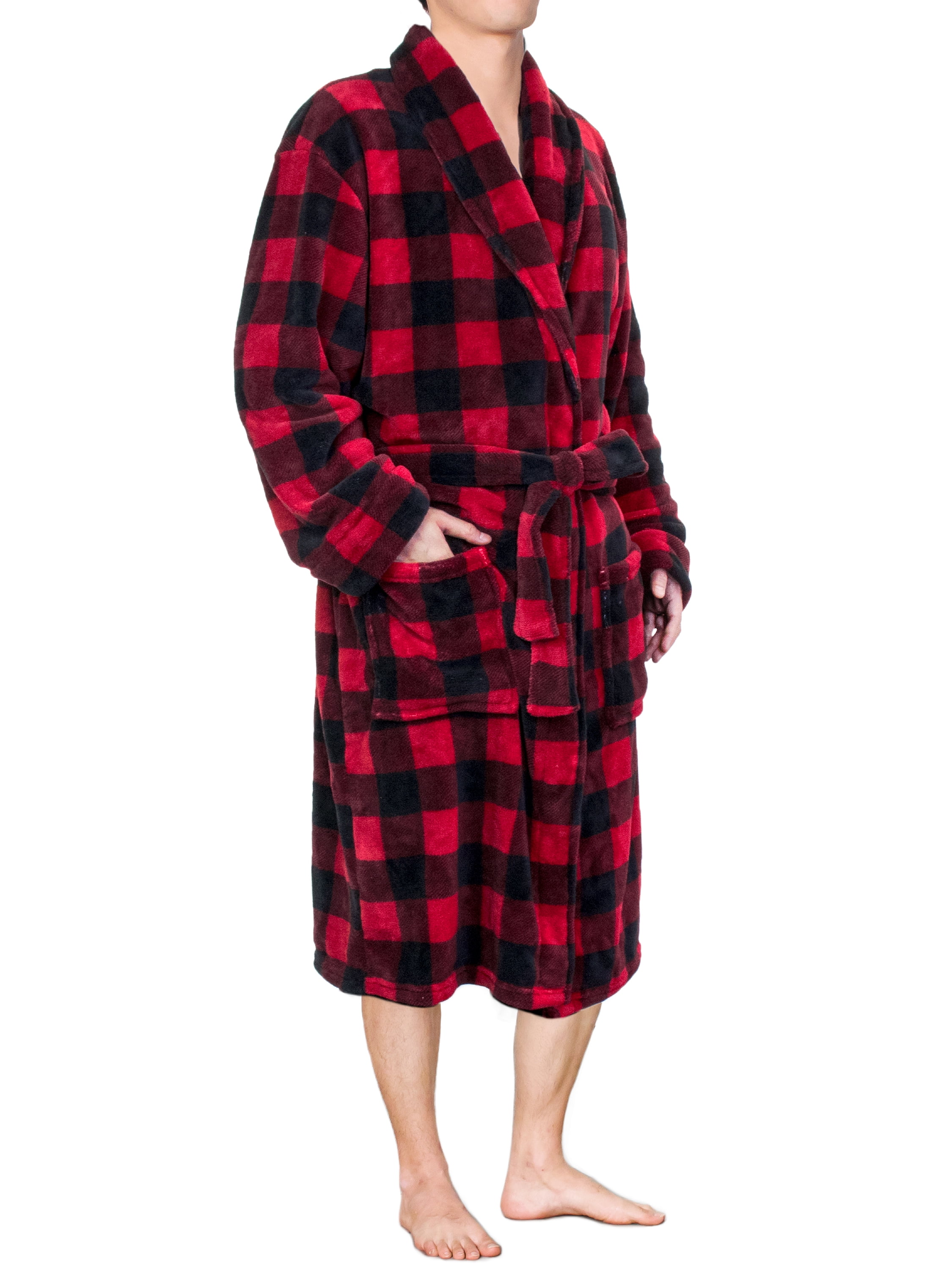 PAVILIA Mens Robe, Soft Plaid Robe for Men, Fleece Warm Long Bathrobe