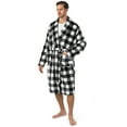 thumbnail image 1 of PAVILIA Mens Robe, Soft Plaid Robe for Men, Fleece Warm Long Bathrobe for Bath Shower Spa with Shawl Collar and Pockets, Plush Microfiber - Black and White Buffalo Plaid Checkered, 1 of 9