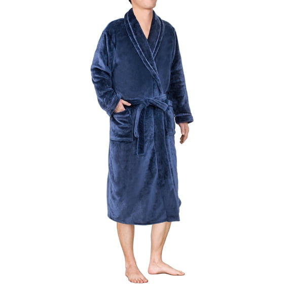 PAVILIA Mens Soft Plush Robe, Blue | Warm Fleece Microfiber Robes for Men, Fuzzy Spa Bathrobe with Shawl Collar and Pockets