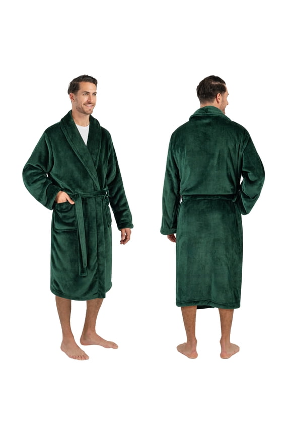 Mens Soft Robe Bathrobe for Men, Lightweight Fleece Male Robe Long Bath Shower Spa with Shawl Collar and Pockets (Green, L/XL)