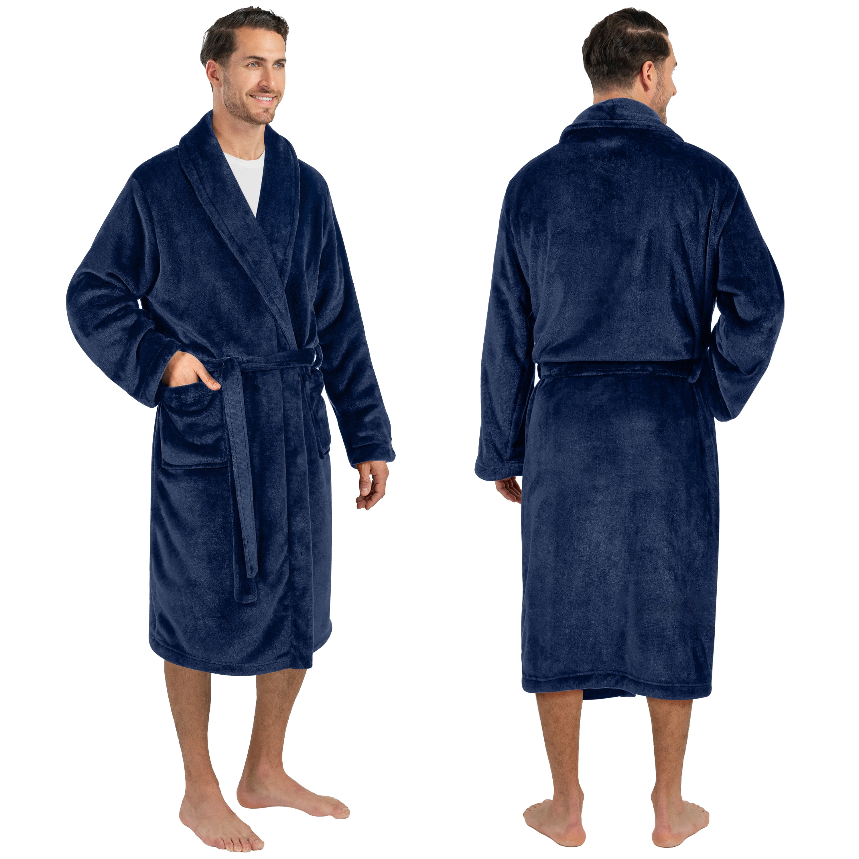 Pavilia, Mens Bathrobe, Navy Blue L/XL, Lightweight Fleece Robe ...