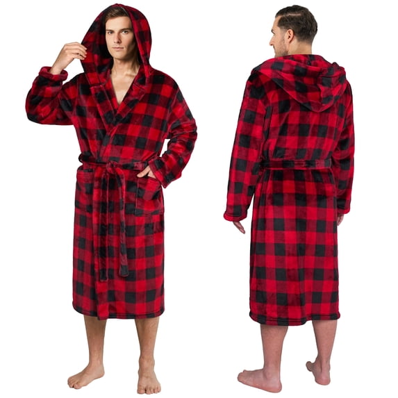 PAVILIA Men's Soft Hooded Bathrobe Lightweight Robe for Men, Plaid Red S/M - Walmart.com