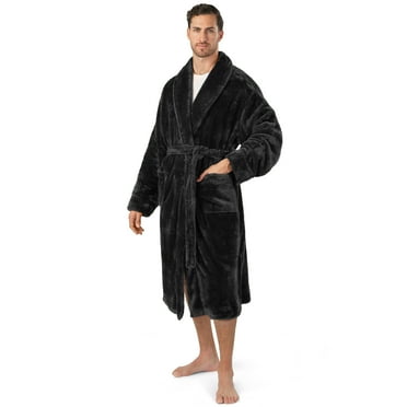 PAVILIA Mens Soft Robe, Plush Fluffy Fleece Bathrobe for Men, Long Sherpa Spa Robe with Shawl Collar (Black,L/XL)