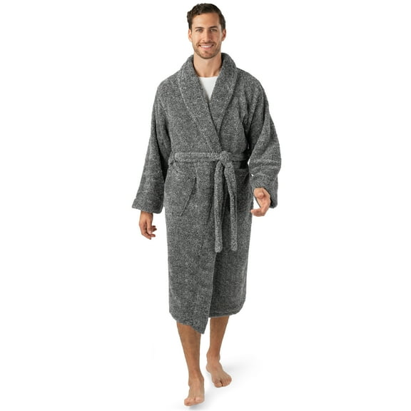 PAVILIA Mens Soft Robe, Plush Fluffy Fleece Bathrobe for Men, Long Sherpa Spa Robe with Shawl Collar (Heather Gray,L/XL)