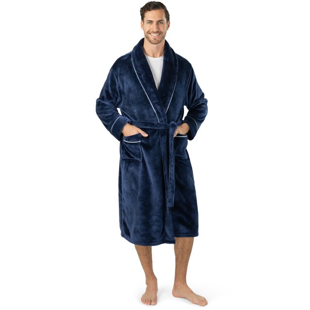 PAVILIA Premium Mens Fleece Robe, Winter Bathrobe with Collar, Pockets ...