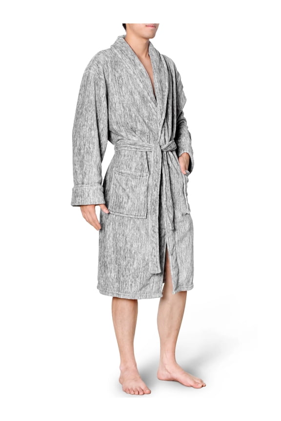 Mens Soft Robe | Warm Fleece Robes for Men, Soft Spa Bathrobe with Shawl Collar and Pockets (Melange Dark Gray)