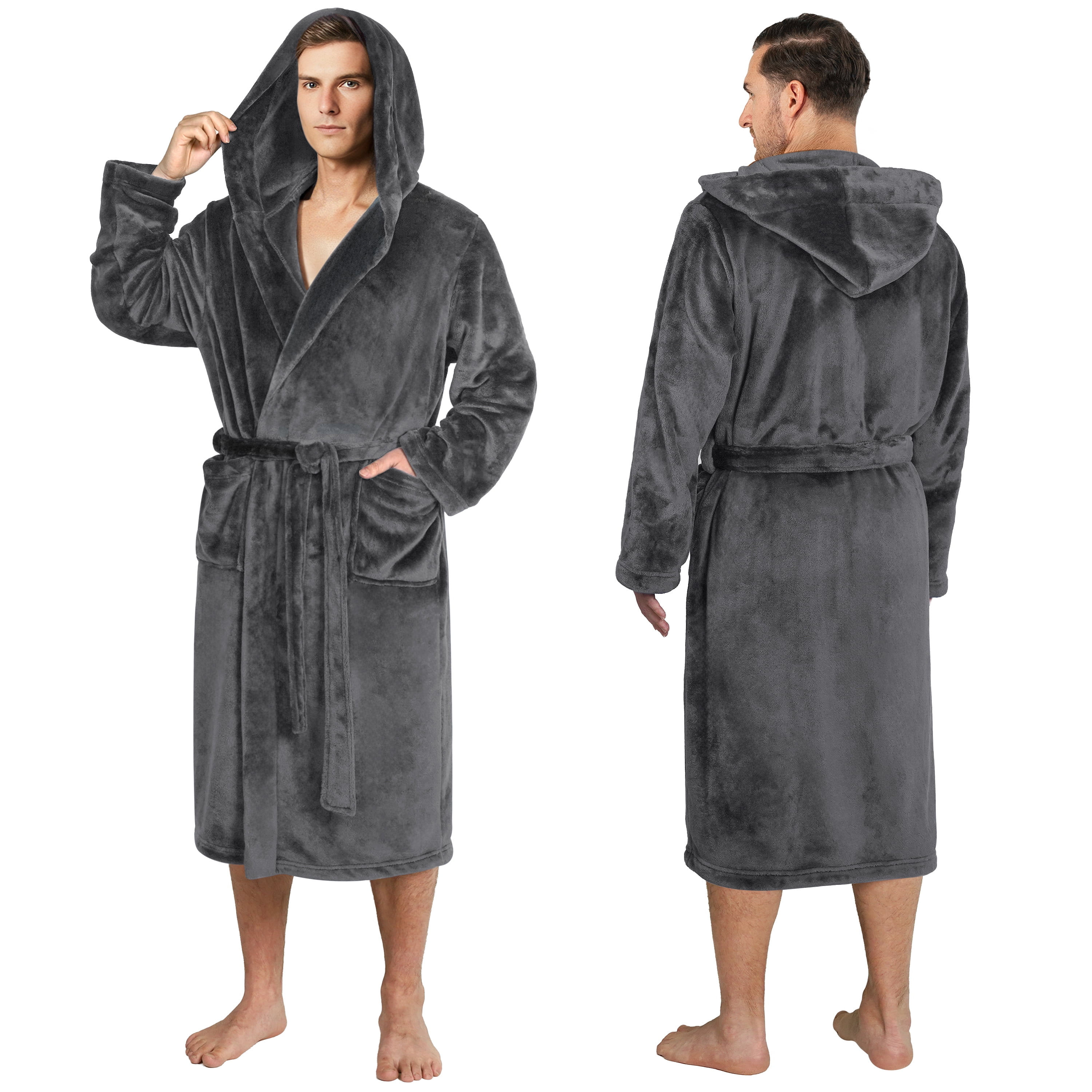 PAVILIA Mens Soft Robe with Hood, Bathrobe for Men, Lightweight Fleece ...