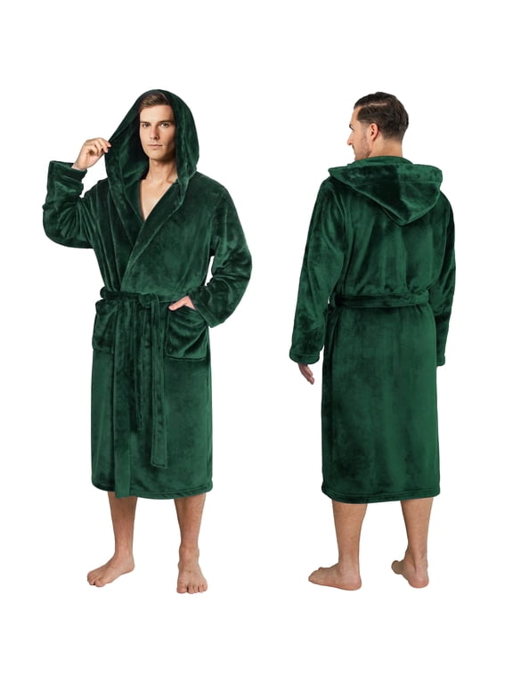 Men's Soft Hooded Bathrobe Lightweight Robe for Men, Green S/M