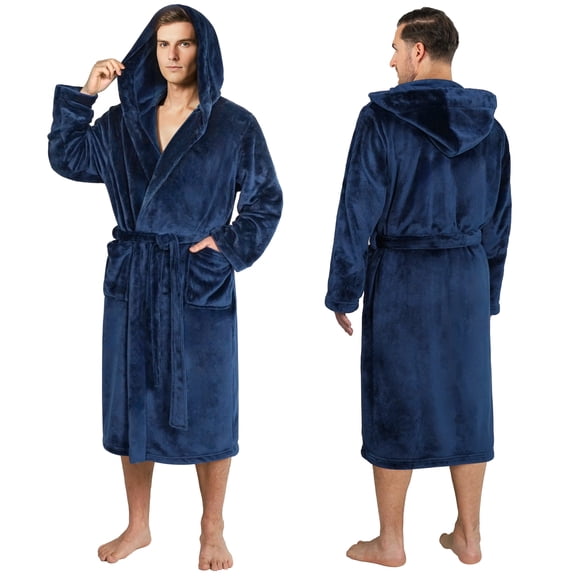 PAVILIA Men's Soft Hooded Bathrobe Lightweight Robe for Men, Navy Blue S/M