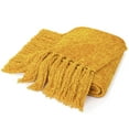 thumbnail image 1 of PAVILIA Mustard Yellow Chenille Blanket for Twin Size Bed, Soft Gold Knit Blanket with Tassel Fringe, Woven Chenille Knitted Decorative Blanket for Sofa Couch Living Room Decor Gift, Twin 60x80, 1 of 8