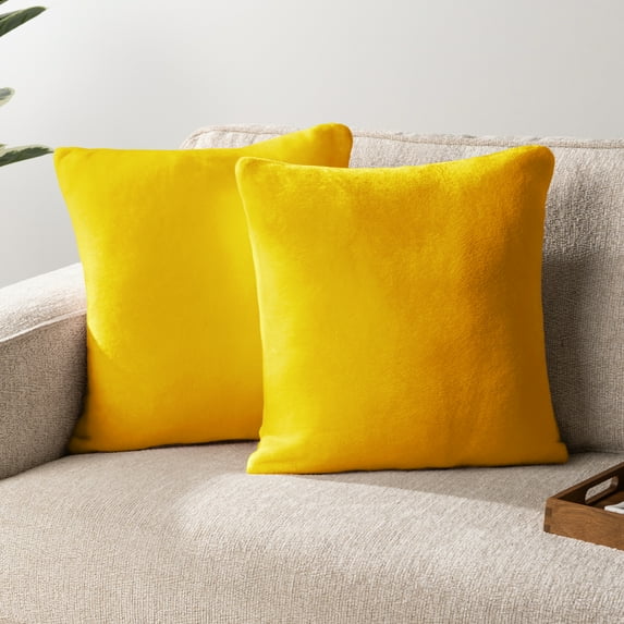 PAVILIA Mustard Yellow Throw Pillow Covers 20x20 Set of 2, Decorative Pillow Cases for Bed Sofa Couch, Boho Aesthetic Accent Decor Cushion Bedroom Living Room, Velvet Square Euro Sham Covers, Yellow