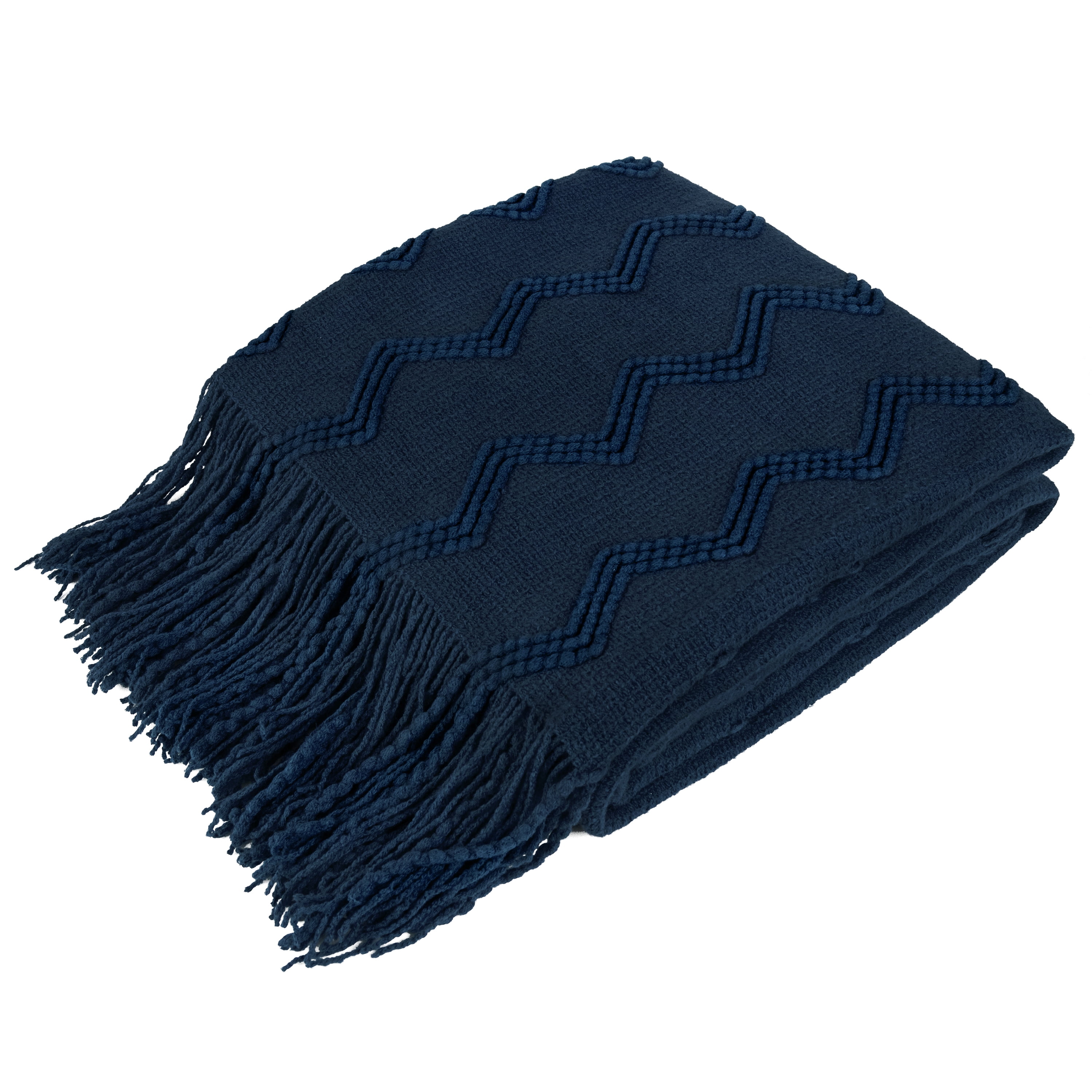 Navy blue throw blanket with tassels hotsell