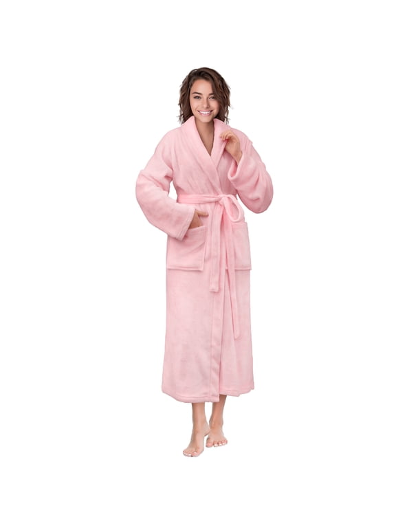 Light Pink Womens Robe, Fleece Plush Soft Fluffy Bathrobe, S/M