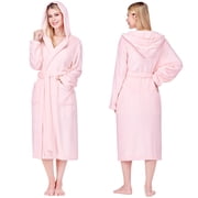 PAVILIA Womens Hooded Fleece Robe, Soft Plush Bathrobe, S/M, Light Pink