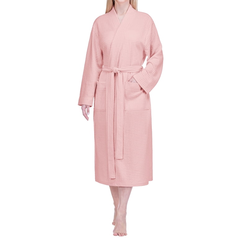 PAVILIA Pink Women Waffle Knit Kimono Robe, Soft Cozy Breathable Lightweight Bathrobe with Side Pockets, Shower Spa House Long Robe for Women, 2XL/3XL