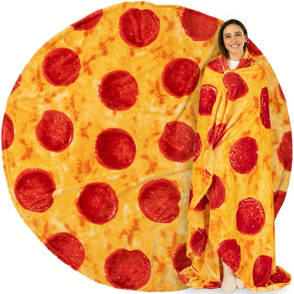 PAVILIA Pizza Blanket, Double Sided Pepperoni Cheese Pizza Wrap Novelty Throw for Adult Kid Teen, Realistic Food Blanket, Funny Gag Gift for Birthday, Pizza 60in