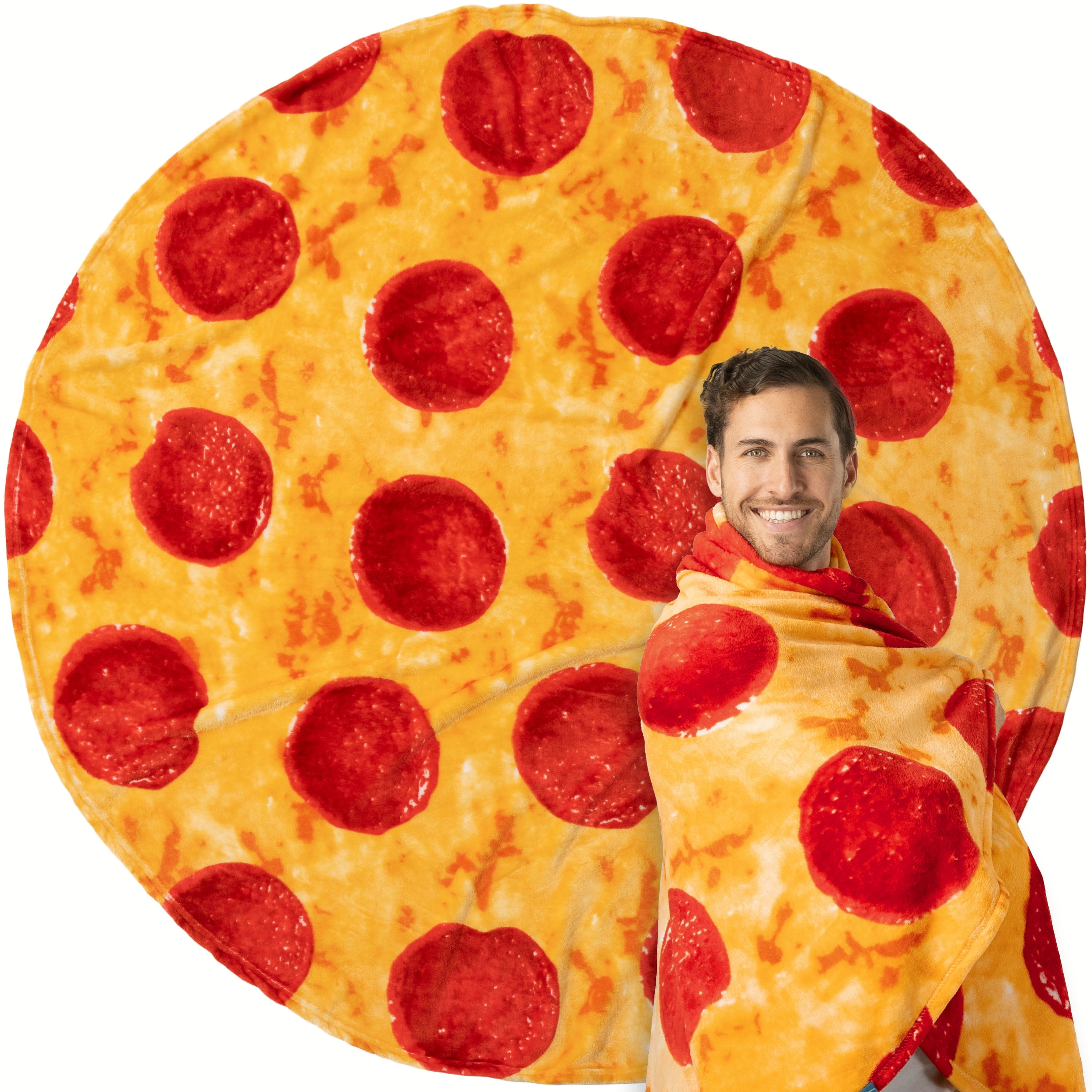 PAVILIA Pizza Blanket Double Sided Pepperoni Cheese Pizza Wrap Novelty Throw for Adult Kid Teen Realistic Food Blanket Funny Gag Gift for Birthday