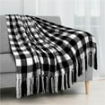 thumbnail image 1 of PAVILIA Plaid Chenille Blanket for Twin Size Bed, Soft Black and White Buffalo Plaid Checkered with Tassel Fringe, Woven Knitted Decorative Blanket for Sofa Couch Living Room Decor, Twin 60x80, 1 of 7