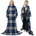 thumbnail image 1 of PAVILIA Plaid Navy Fleece Wearable Blanket with Sleeves for Adults Women Men, Soft Warm Full Body Wrap Throw, Sweatshirt Pocket, Cozy Pullover Robe Blanket with Arm, Gifts for Christmas Mom Wife, 1 of 7