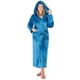 thumbnail image 1 of PAVILIA Plush Hooded Robe For Women | Turquoise Teal Blue, Fluffy Soft Bathrobe With Hood | Fuzzy Warm Spa Robe, Cozy Fleece Long Robe | Satin Trim, Small-Medium, 1 of 10