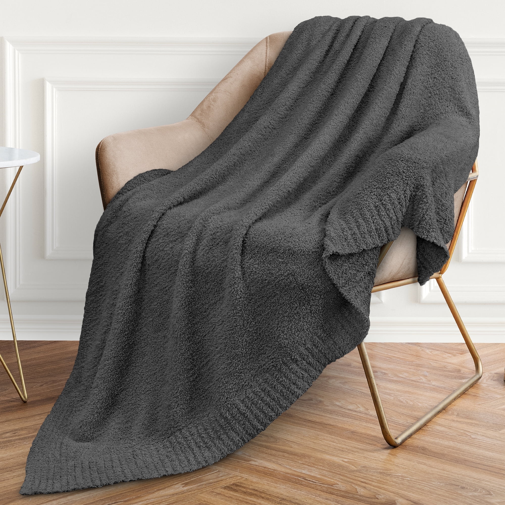 Dark Gray Reversible Fleece Knit Throw Blanket, 50x60 Inches