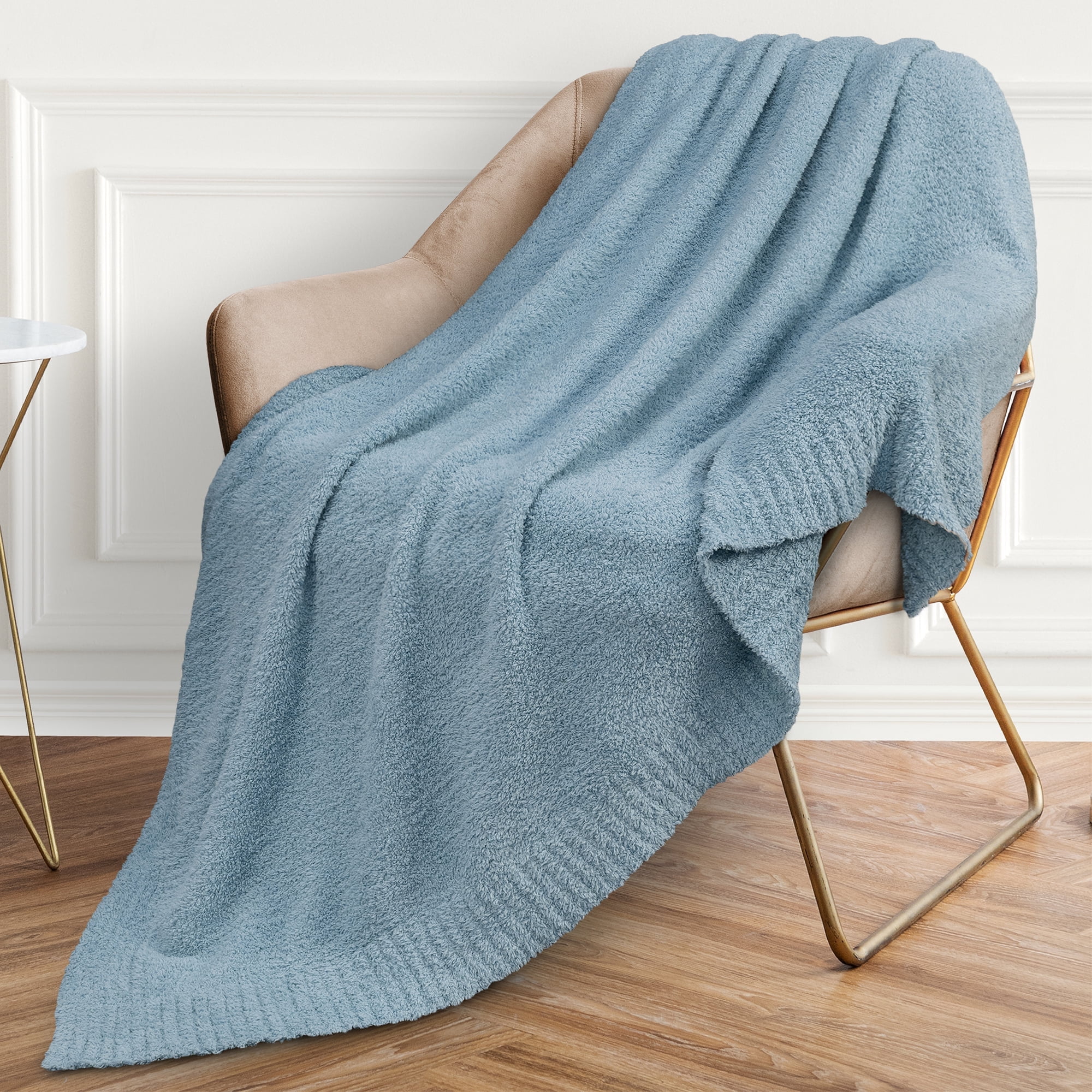 Light Blue Reversible Fleece Knit Throw Blanket, 50x60 Inches