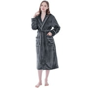 PAVILIA Plush Robe For Women, Grey Fluffy Soft Bathrobe, Lightweight Fuzzy Warm Spa Robe, Cozy Fleece Long House Robe, Satin Trim, 2XL-3XL