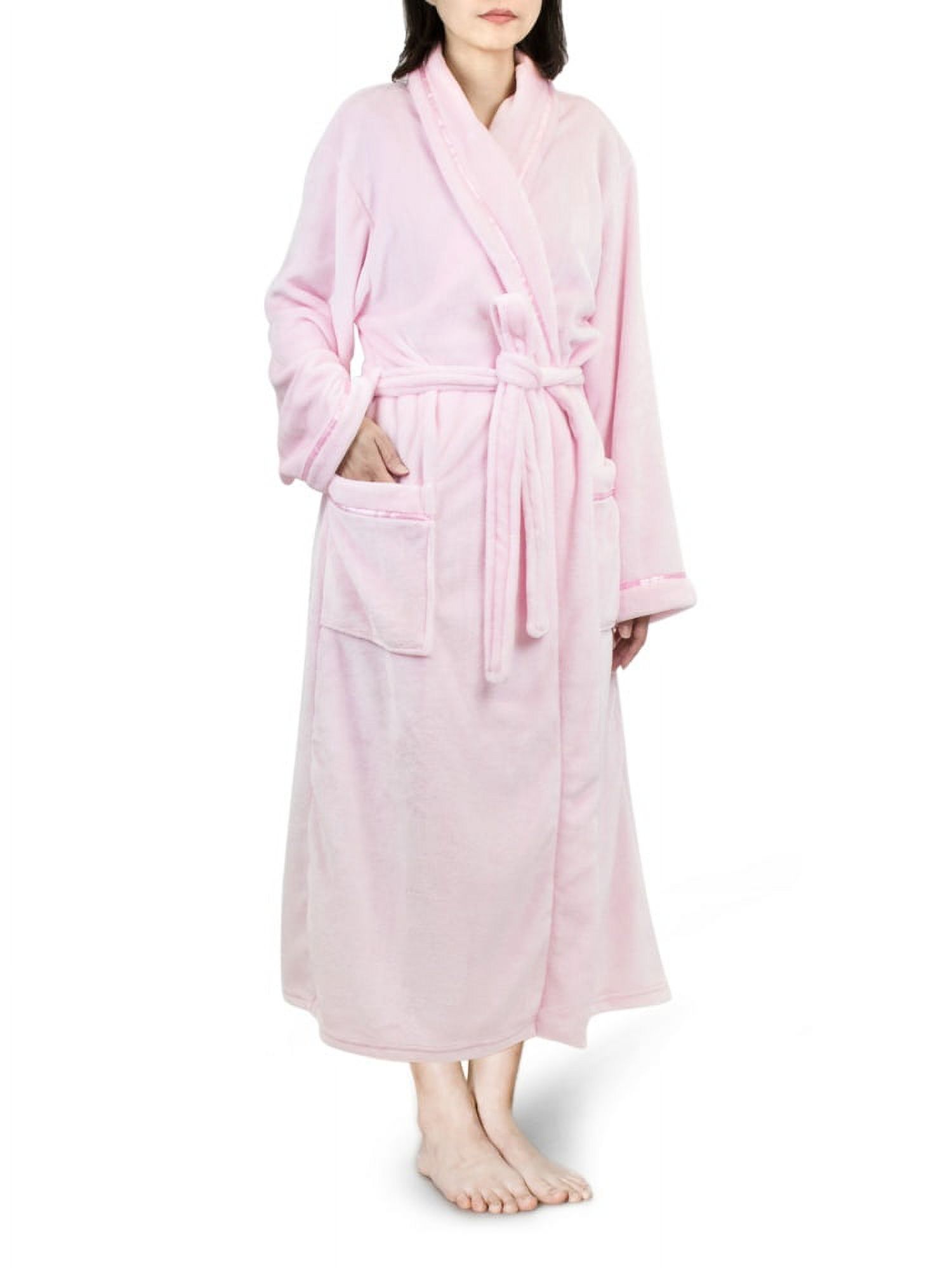 PAVILIA Plush Robe For Women, Pink Fluffy Soft Bathrobe, Lightweight Fuzzy Warm Spa Robe, Cozy Fleece Long House Robe, Satin Trim, Large-XL - image 1 of 5