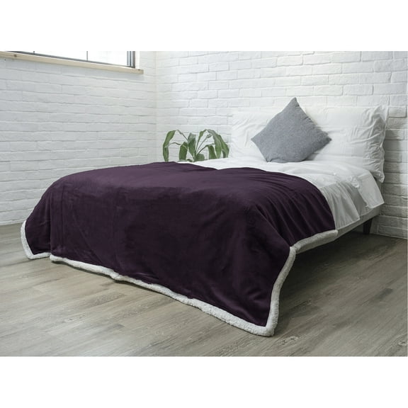 PAVILIA Plush Sherpa Fleece Blanket Throw, Twin, Purple Plum | Soft, Warm, Fuzzy Eggplant Throw for Couch Sofa | Solid Reversible Cozy Microfiber Fluffy Blanket, 60x80
