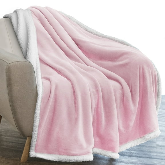 PAVILIA Plush Sherpa Fleece Throw Blanket Light Pink | Soft, Warm, Fuzzy Pink Blush Throw for Couch Sofa | Solid Reversible Cozy Microfiber Fluffy Blanket, 50x60