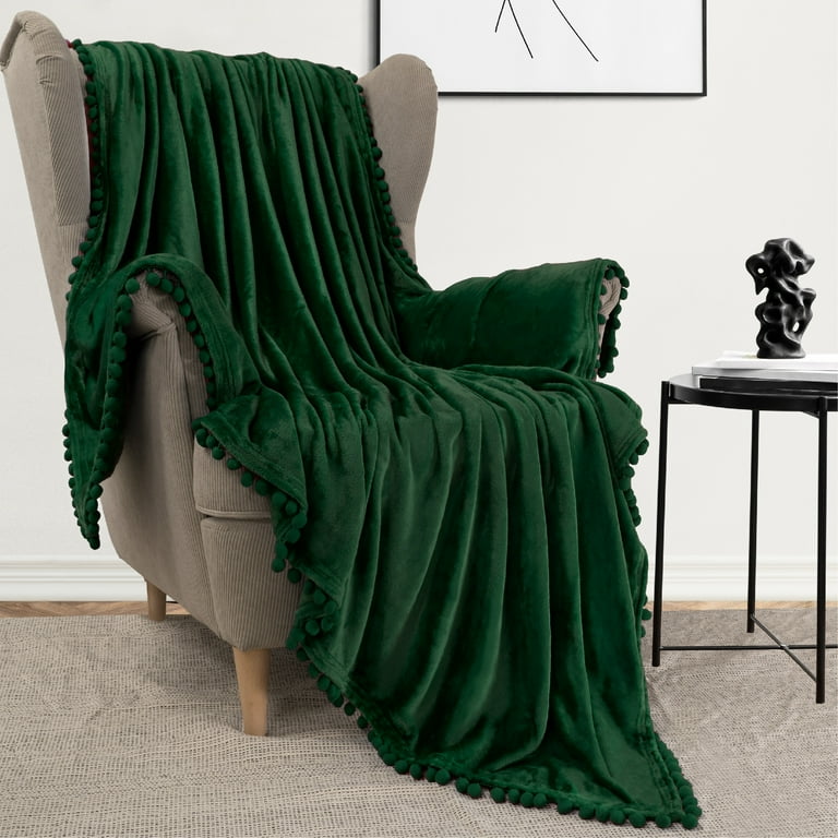 PAVILIA Fleece Throw Blanket for Couch with Pom Pom Fringe Emerald Green Soft Cozy Fuzzy Flannel Blanket for Sofa Bed Large Lightweight Plush All Season Throw 60x80 Inches Walmart