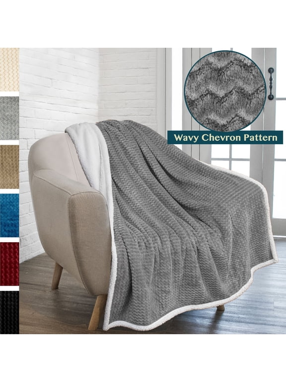 Premium Chevron Sherpa Throw Blanket | Soft Reversible Grey Fleece Blanket Throw | Plush, Fuzzy Throw for Couch Sofa, Lap TV Blanket| Lightweight Microfiber, 50x60 Inches
