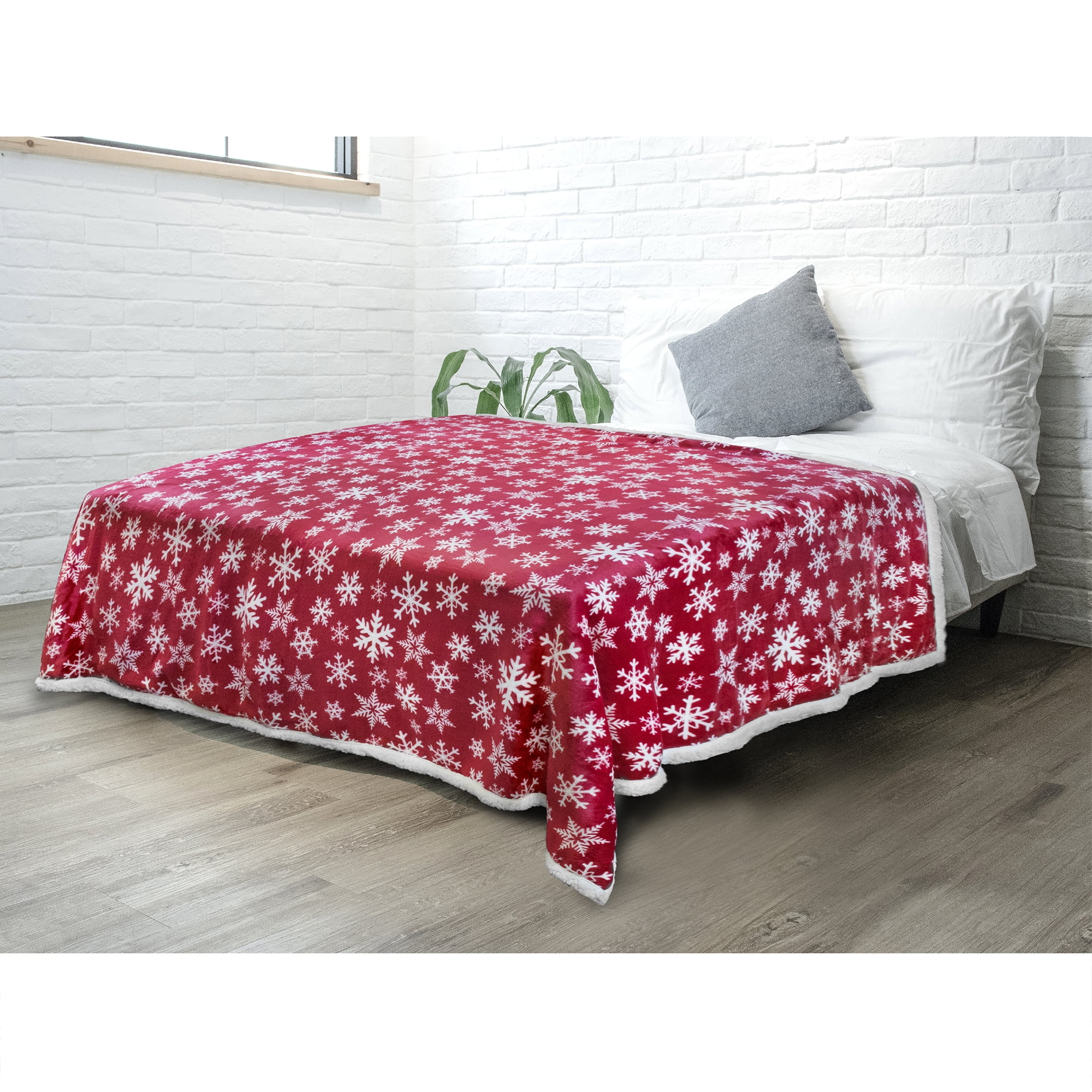 PAVILIA Premium Christmas Sherpa Throw Blanket | Red Snowflake Decoration, Fleece, Plush, Warm, Cozy Reversible Microfiber Holiday Blanket | Christmas Gift - 60 x 80 Inches