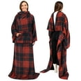thumbnail image 1 of PAVILIA Plaid Red Fleece Wearable Blanket with Sleeves for Adults Women Men, Soft Warm Full Body Wrap Throw, Sweatshirt Pocket, Cozy Pullover Robe Blanket with Arm, Gifts for Christmas Mom Wife, 1 of 9
