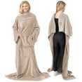 thumbnail image 1 of PAVILIA Taupe Tan Fleece Wearable Blanket with Sleeves for Adults Women Men, Soft Warm Full Body Wrap Throw, Sweatshirt Pocket, Cozy Pullover Robe Blanket with Arm, Gifts for Christmas Mom Wife, 1 of 9