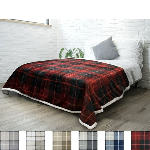 PAVILIA Premium Plaid Sherpa Fleece Bed Blanket Twin Size | Super Soft, Cozy, Plush, Lightweight Microfiber, Reversible Bed Blanket for Couch, Sofa, Bed, All Season (Red, 60 x 80 Inches)