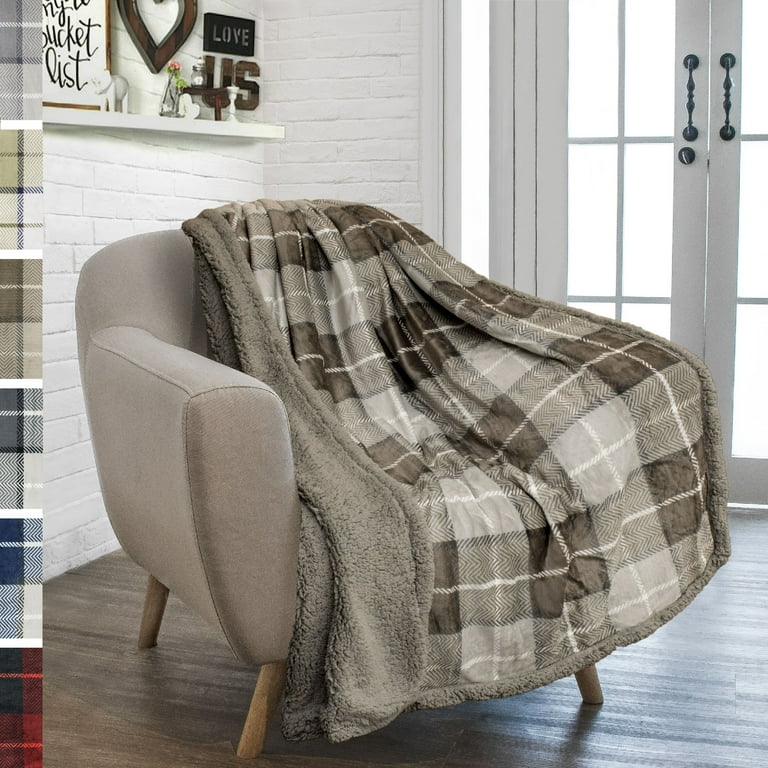 PAVILIA Plaid Sherpa Fleece Blanket Warm, Thick, Cozy