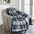 thumbnail image 1 of PAVILIA Premium Plaid Sherpa Fleece Throw Blanket | Super Soft, Cozy, Plush, Lightweight Microfiber, Reversible Throw for Couch, Sofa, Bed, All Season (50 X 60 Inches Navy Blue), 1 of 7